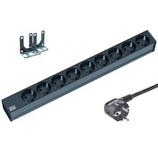 Fjöltengi 19" tölvuskáp (9) svart, 2m + kló vörumynd - mynd 1 af 1