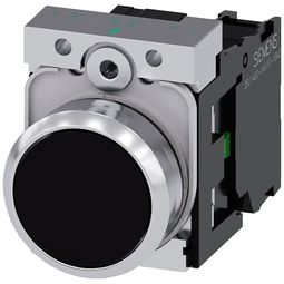 Þrýstihnappur fjaðrandi svartur, m. höldu og 1 NO vörumynd