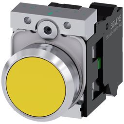 Þrýstihnappur fjaðrandi gulur, m. höldu og 1 NO vörumynd
