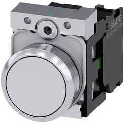 Þrýstihnappur fjaðrandi hvítur, m. höldu og 1 NO vörumynd