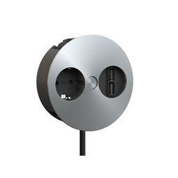 TWIST í borð (1) 2xUSB A/A, Burtað stál útlit vörumynd