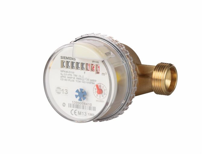 Mælir f. heitt vatn PN16, 2,5 m³/h, ¾ " l= 80 mm vörumynd - mynd 1 af 1