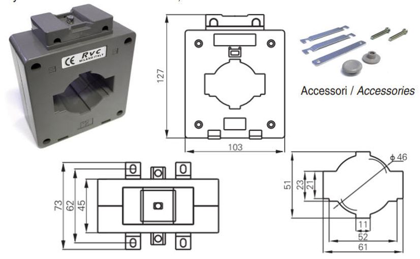 Straumspennir 1250 / 5 A, gat 60 x 30 mm vörumynd - mynd 1 af 2