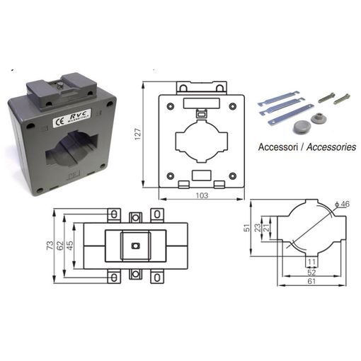 Straumspennir, 800 / 5 A , gat 60 x 30 mm / 46 mm vörumynd - mynd 1 af 1