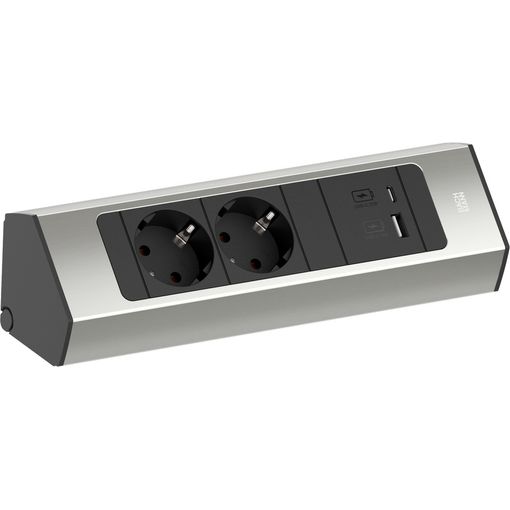 CASIA2 tenglar (2) í horn+1xUSB-A/C stuttur silfur vörumynd - mynd 1 af 5