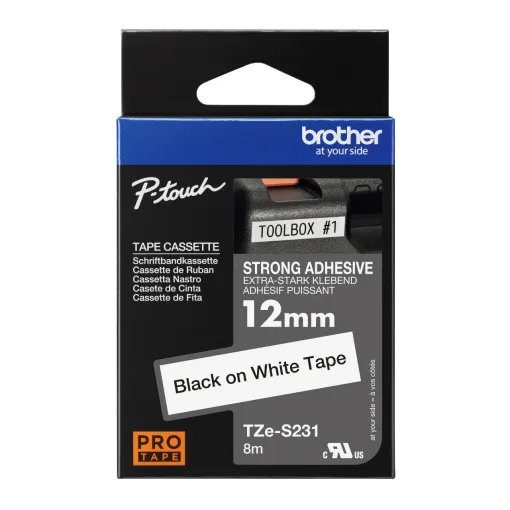Brother límborði m/sterku lími svart á hvítu 12mm  vörumynd - mynd 1 af 1